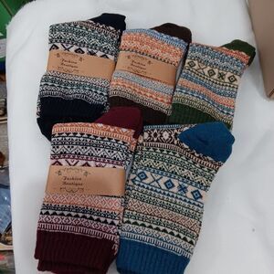 Men's Socks Lot of 5 Pairs Ethnic Style Retro Multi-Color Wool/Cotton/Polyester
